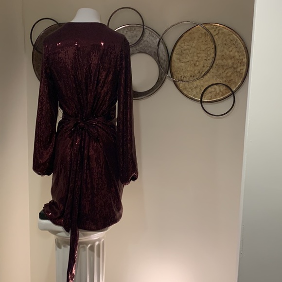 INC size small wine in color beaded wrap dress - Picture 4 of 7
